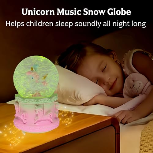 Unicorn Music Snow Globe with LED Lights and Automatic Snowfall Effect
