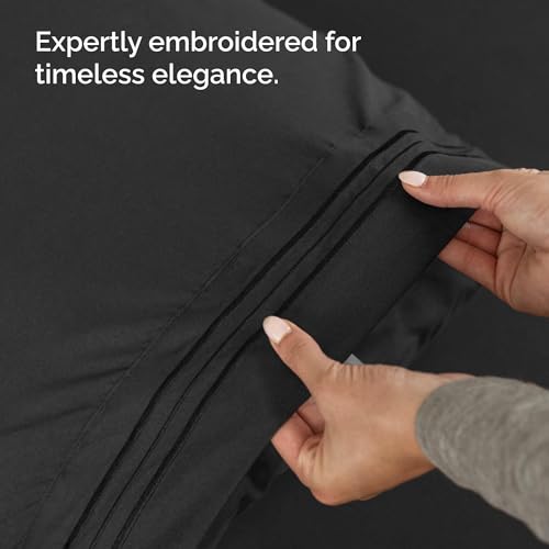 Twin Size Wrap Around Bed Skirt and 2 Pillowcase Set - 12 Inch Drop Black