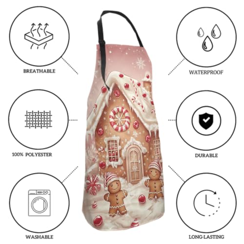 Evlaschin Gingerbread Stain-Resistant Adjustable-Neck Apron with Front Pockets for Cooking & Grilling