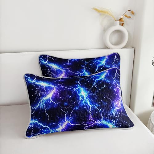 Blue Lightning Quilt Set Twin Size - 3-Piece Lightweight Bedding for Kids