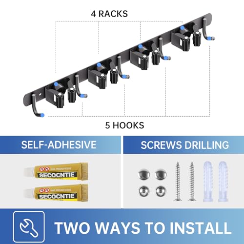 2 Pack Stainless Steel Broom and Mop Holder Wall Mount Organizer