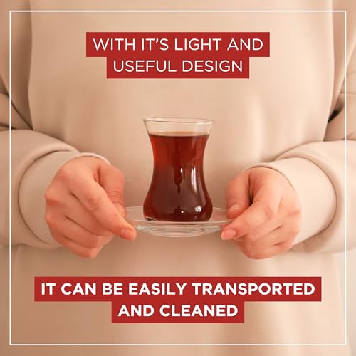 Pack of 6 Turkish Tea Glasses with Saucers - Authentic Small Tulip Shape Cups