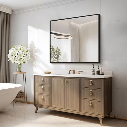 30x30 Inch Black Metal Wall Mirror, Rectangular Modern Vanity Mirror