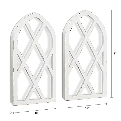 Rustic White Arched Window Frame Wall Decor, 16x31 Inch Farmhouse Set of 2