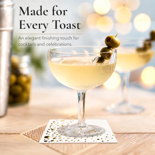 The Essential Concierge Gold / 100 White and Gold Cocktail Napkins 5x5 Inch - Elegant Party Supplies