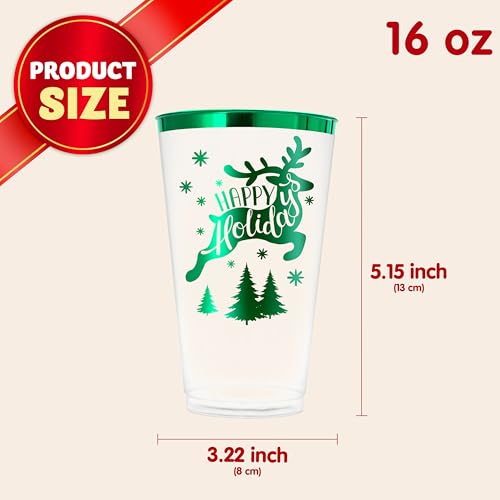 JOYIN 36 Pack Christmas Disposable Plastic Cups 16oz Red & Green Holiday Tableware