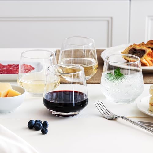 Stemless Wine Glasses Set of 4, 13.5oz Crystal Glass Tumblers for Red White