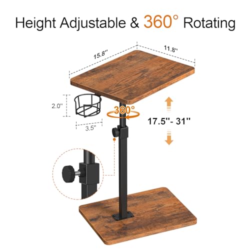 Adjustable TV Tray Table with 360° Swivel Top for Sofa and Bed