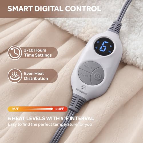 Heated Throw Blanket - 50x60 Inch, Soft Flannel & Sherpa, 6 Heat Levels