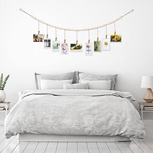 4 Pack Boho Wooden Bead Photo Garland with Clips for Wall Photo Display