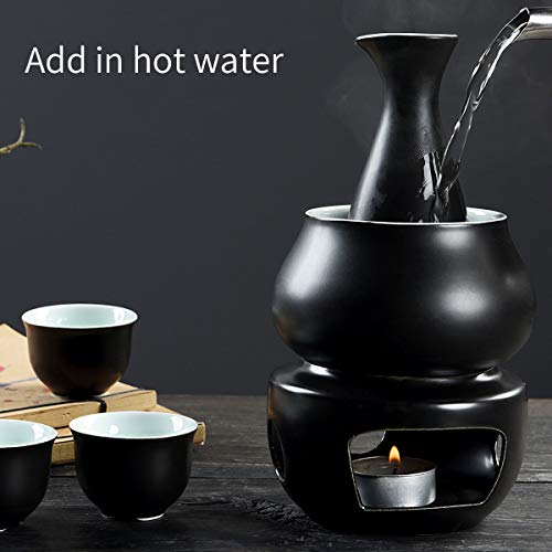 Dltsli Ceramic Sake Set with Warmer and Serving Tray - Japanese Sake Cup & Bottle