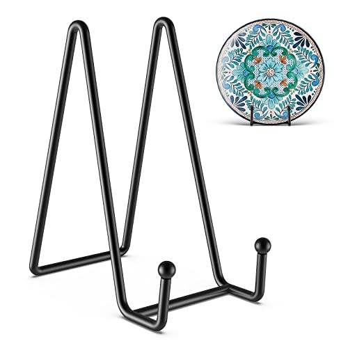 6-Inch Metal Plate Stand Display Easel - 3 Pack Black Iron Book Holder