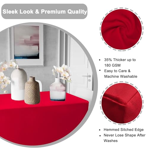 PLOYMONO Red Fitted Tablecloths 2 Pack for 4ft Rectangular Tables - Durable Polyester