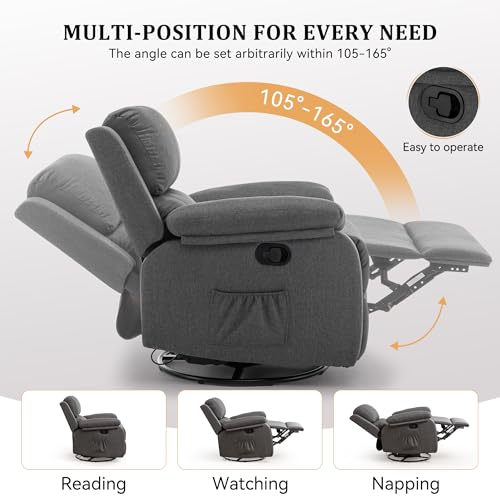 Swivel Rocking Recliner Chair, Upholstered Glider for Small Spaces