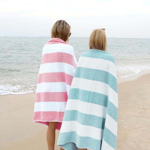 Oversized Cotton Beach Towel - 40x70 Inch Thick Striped Cabana Pool Towel