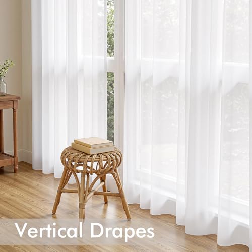 White Sheer Curtains 84 Inches Long - 4 Panel Rod Pocket Voile Drapes