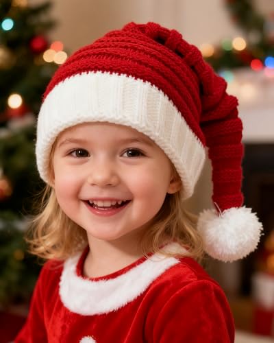 Baby Christmas Knit Santa Hat Kids Beanie for Infants Toddlers 0-5 Years Red