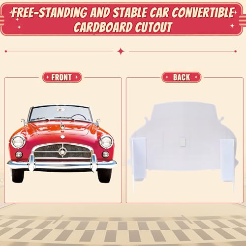 Retro 1950s Red Car Cardboard Cutout, 2.7ft Photo Prop for Theme Parties