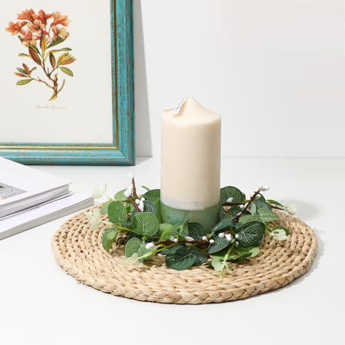 Small Eucalyptus Candle Wreaths, 9.4-Inch Greenery Rings - Set of 4