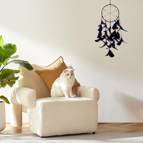 Handmade Black Dream Catcher Wall Decor with Feathers and Beads, 63.5cm