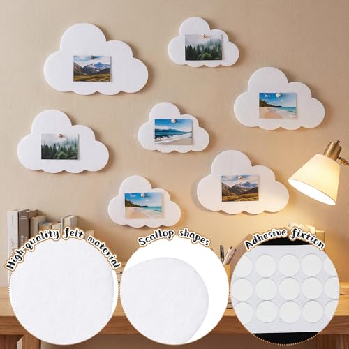 12 Pcs Felt Cloud Wall Decor, Self-Adhesive Pin Board for Nursery & Bedroom