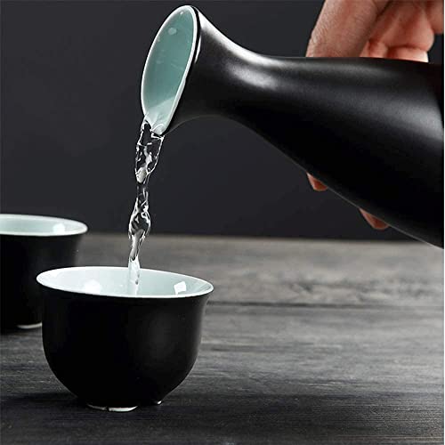 Ceramic Sake Set with Warmer Pot - 8-Piece Traditional Hot Cold Drink Set