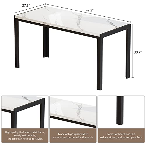 3-Piece Marble Dining Table Set with 2 Upholstered PU Leather Benches