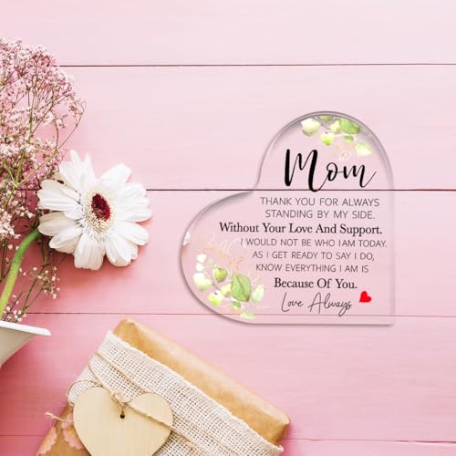 Littlefa Mom2 Thank You Gift Acrylic Heart Plaque for Mom - Mother's Day, Birthday, Christmas