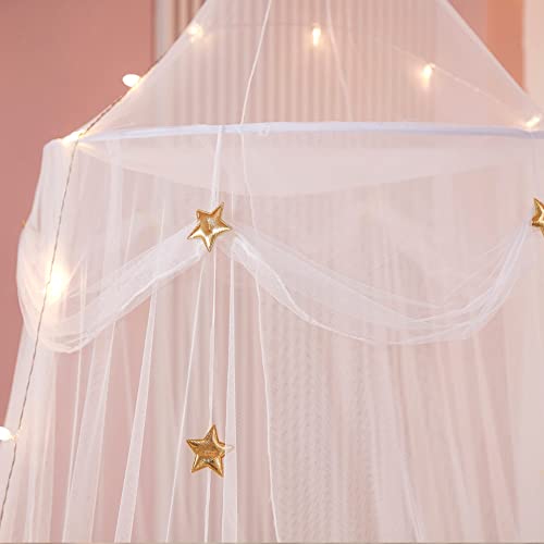 Princess Bed Canopy with Lights - Gold Star Dome Net for Kids Beds