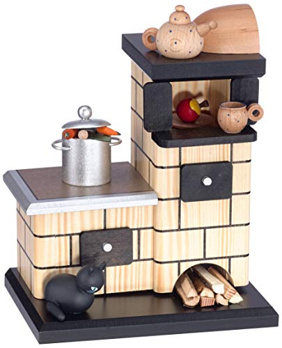 Wooden Smoking Figurine Tiled Stove Decor - 21 cm Natural Finish