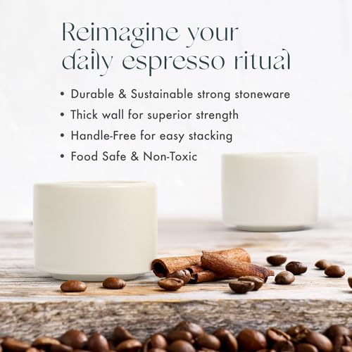 Folk Ceramics Leonard Espresso Cups Fog Grey Set of 2, 3oz Stackable Handleless Demitasse Mugs for Coffee