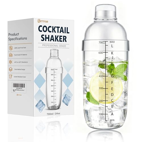 BETTFOR 24oz (700ml) Plastic Cocktail Shaker with Measuring Scale - Leak-Proof Drink Mixer