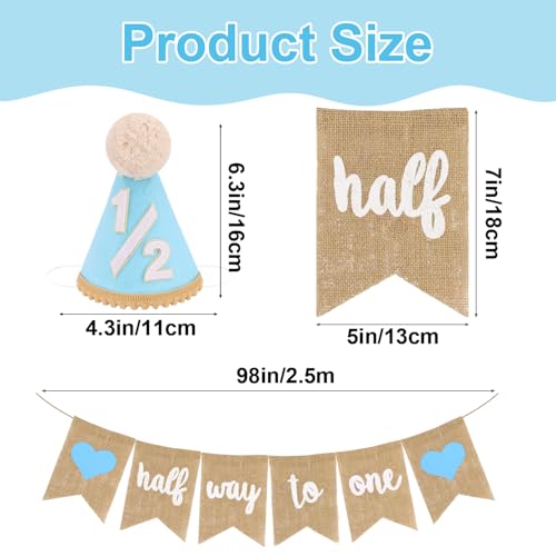 1/2 Birthday Party Hat and Banner Set for 6 Month Half Way to One Baby