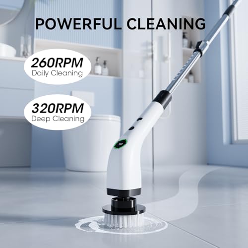 Cordless Electric Spin Scrubber with 8 Replaceable Heads & Extension Handle