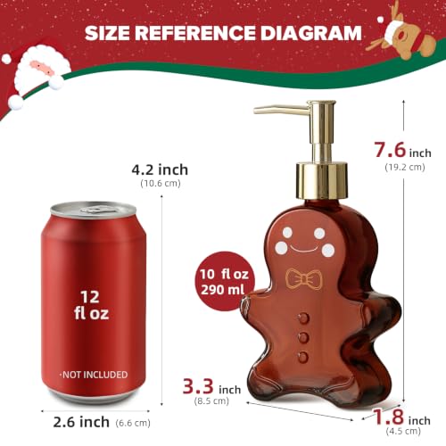 VIMERPA 2-Pack Gingerbread Man Soap Dispensers with Amber Glass, 10 fl oz, Gold Pump