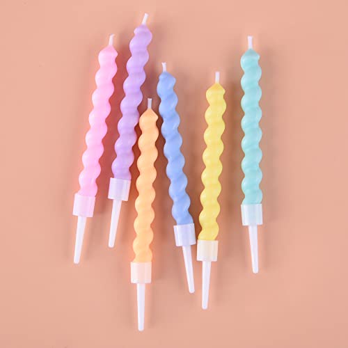 Rainbow Spiral Birthday Candles with Wax-Guard Holders - 24 Pack
