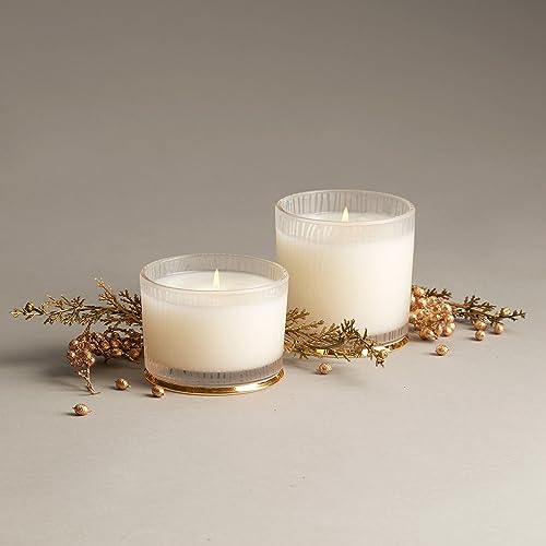 Thymes Frasier Fir Gilded Frosted Wood Grain Candle 9 oz – gold lid, pine scent
