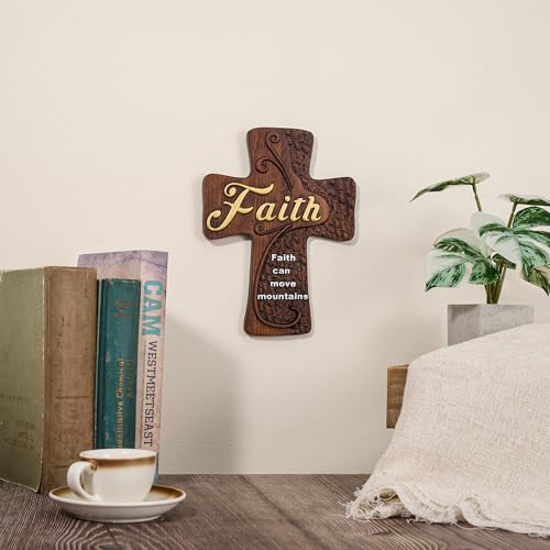 Faith 20 Inch Handmade Wooden Cross Wall Decor - Religious Wall Art