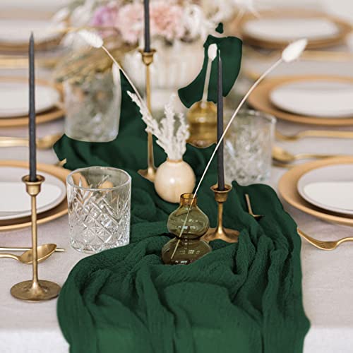 FANPROMS Emerald Green Gauze Table Runner 2 Pack 35" x 10FT Rustic Wedding Decor
