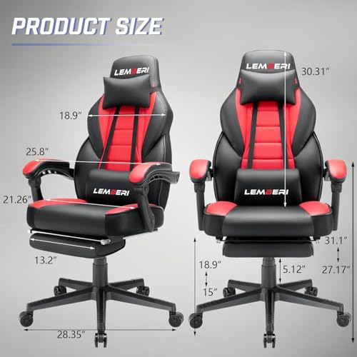 Heavy-Duty Big and Tall Gaming Chair, 400lb Capacity, Ergonomic PC Desk Chair
