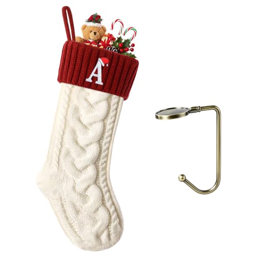 Monogram Initial Cable Knit Christmas Stocking - 18 Inch Holiday Stocking