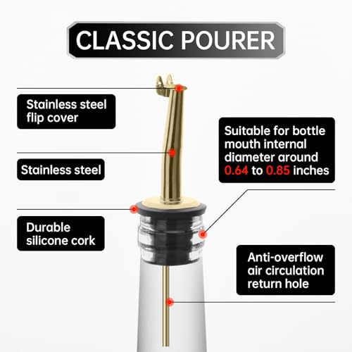 Eispap Gold 6Pcs Stainless Steel Liquor Pour Spouts with Caps - Fast Accurate Pouring