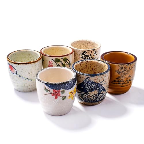 Japanese Ceramic Sake Cup Set of 6 - 42ml Vintage Porcelain Drinking Glasses