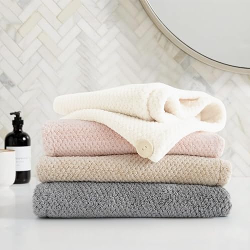 ROLSHOL 4 Pack Extra Large Microfiber Hair Towels Wraps for Women - Beige, Pink, Gray, Khaki