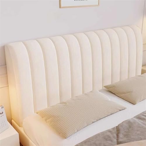 Stretch Velvet Headboard Slipcover for Queen King Bed - Dustproof Protector, Ivory, 59.1in