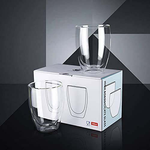 SCJHMY 12oz Double Walled Glass Coffee Mugs Set of 2 – Clear Insulated Latte & Espresso Cups