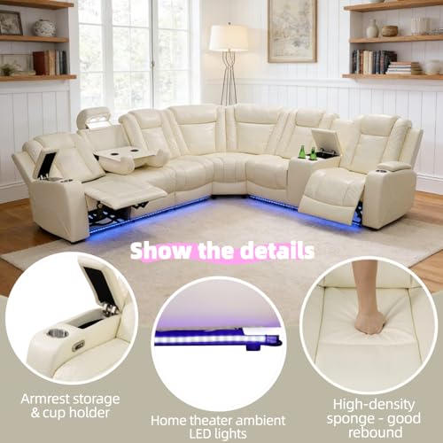 Power Reclining Sectional Sofa Set with LED Lights, USB & Storage