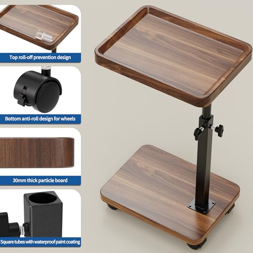 Adjustable Height C-Table with Wheels, 360° Swivel Rolling Side Table