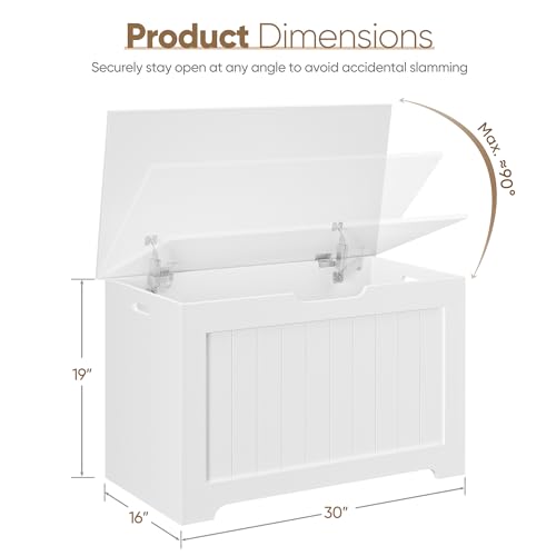 Large Wood Storage Chest with Safety Hinge and Flip-Top Lid, 100L White