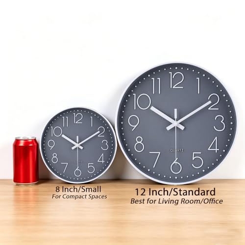 12-Inch Non-Ticking Silent Wall Clock - Modern Battery Operated Round Clock